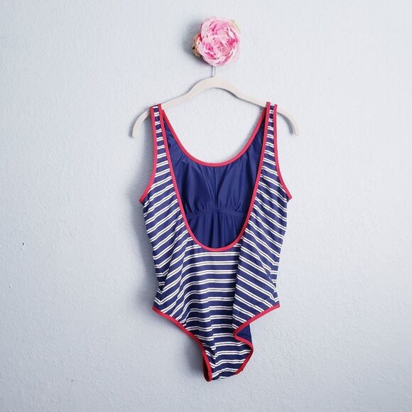 Vineyard Vines Blue and White Striped Red Trimmed One Piece Swimsuit - Picture 5 of 8